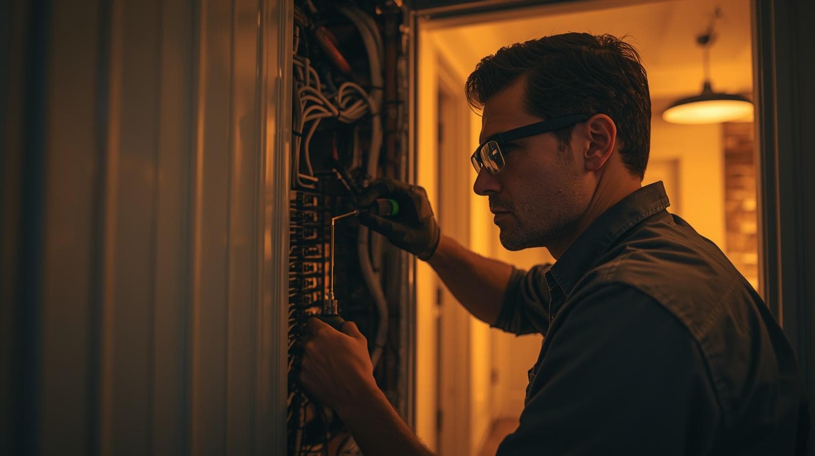 Licensed electrician working on a residential electrical panel